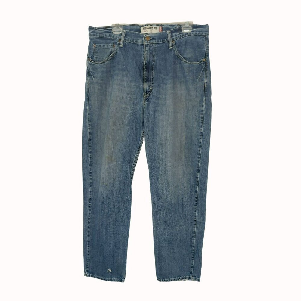 Levis 550 Jeans Relaxed Fit Blue Distressed Denim Mens W38 L34